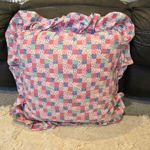 Country Quilt Patterned Frilled Handmade Pink Boho Country Chic Throw Pillow